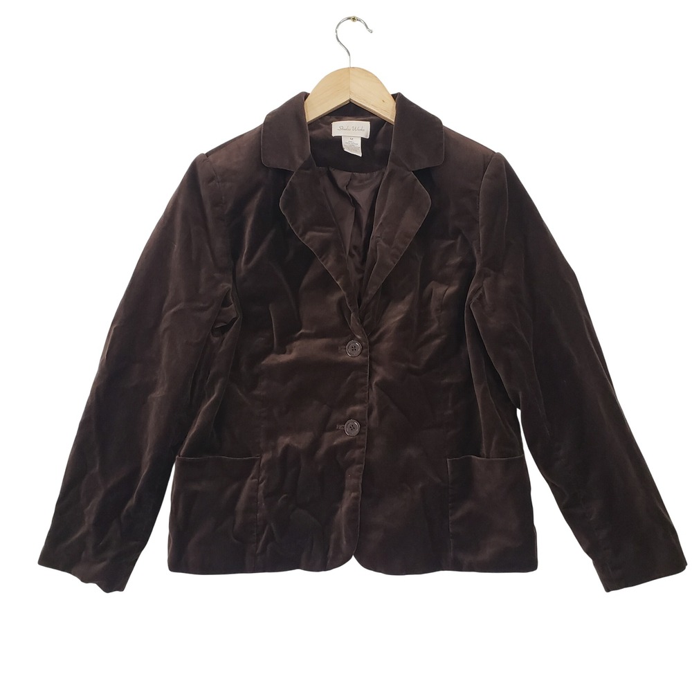 VTG Studio Works Brown‎ Velvet Blazer Jacket Womens Size 12 Pockets Steampunk